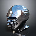 Shiny Medieval Metal Helmet With Striped Face Guard And Protective Armor Design