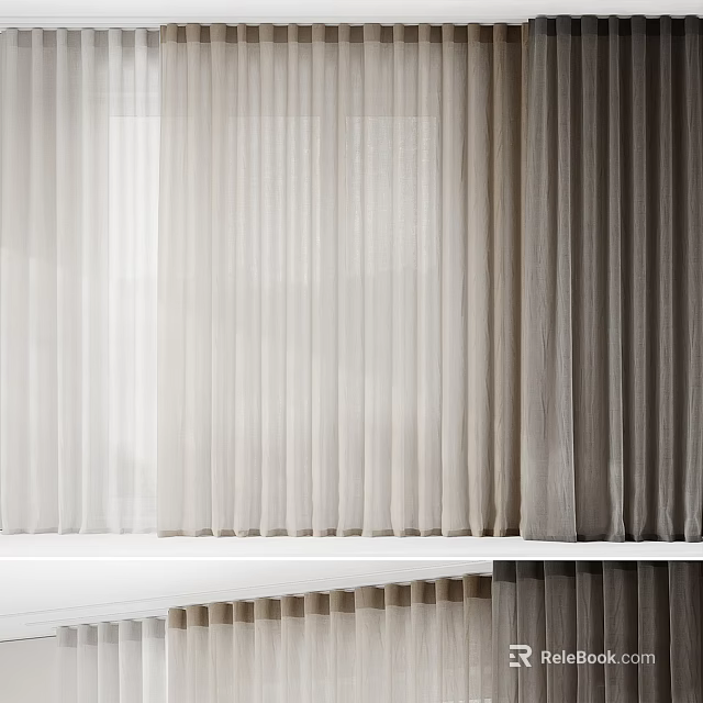 Soft Modern Curtains In Beige And Gray Tones With Flowing Drapery Texture 3d model 