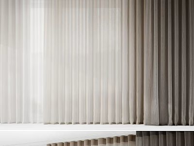 Soft Modern Curtains In Beige And Gray Tones With Flowing Drapery Texture 3d model