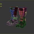 Black Lace Up Boots With Red Accents Metal Buckles And Thick Durable Soles