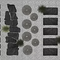 Garden Accents With Various Shaped Stone Slabs Circular Ornaments And Small Green Plants