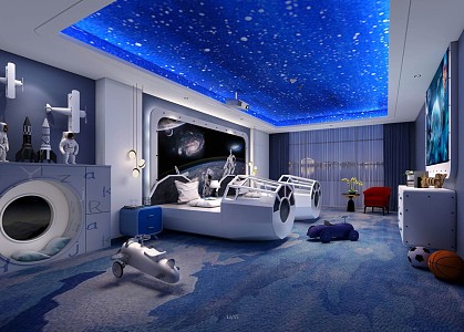 Modern Children's Room Bedroom Bedside Background Wall Bedding Combination 3d model