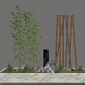 Zen Garden Ornament With Bamboo Plants Structure Rocks Moss Pagoda And White Marble Base