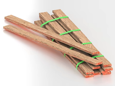 Wood and Stone Materials Bundled with Green Straps for Construction Projects 3d model