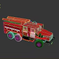 Red Fire Truck With White Stripes Ladder Large Wheels And 3D Render