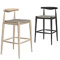Modern Bar Stools With Light Wood And Black Frames Soft Padded Seats 3d model