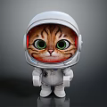 Cute Striped Cat Character In White Astronaut Helmet With Big Green Eyes