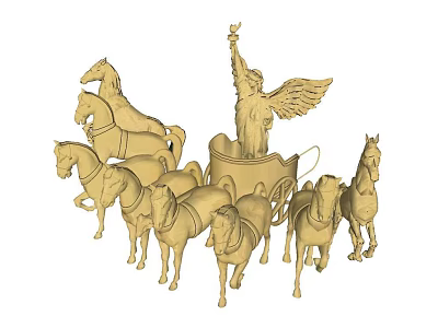 Golden Mythological Chariot With Winged Goddess Statue And Multiple Horses Sculpture 3d model