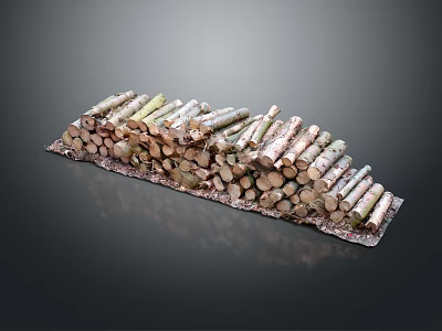 Stacked Natural Wood Logs On Stone Tray For Rustic Home 3d model