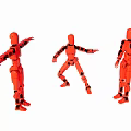 Three Orange Articulated Joint Figures In Various Dynamic Poses 3d model