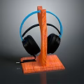 Stylish Wireless Headphones With Blue Headband And Black Earpads On Wooden Stand
