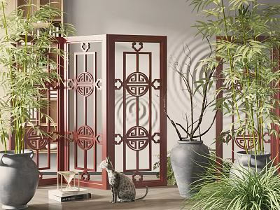 New Chinese-style screen partition 3d model