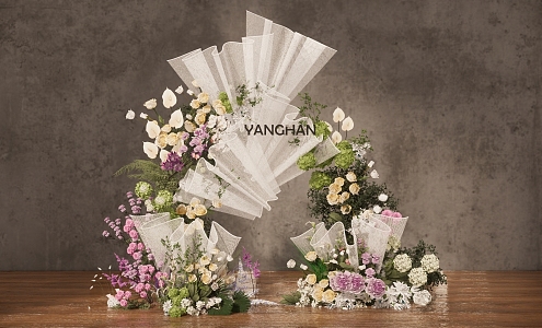 Fresh Wedding Arrangement Wedding Flower Art White and Green Flower Art Flower Art Cloth Mantle Iron Mantle Welcome Area Photo Area Display Area Outdoor Wedding 3d model