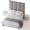 Modern Double Bed With Tufted Headboard And Gray Bedding Set 3d model