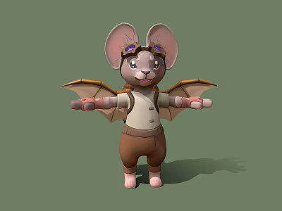 Cartoon Mouse Anthropomorphic Mouse Steampunk Style Flying Mouse Cartoon Animal Anime Mouse Anthropomorphic Animal Cartoon Bat 3d model