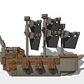 Creative Toy Ship Doll With Wooden Gray Structure Black Sails And Cannon Details