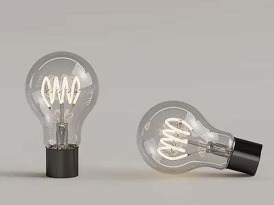 Two Vintage Spiral Filament Light Bulbs Standing And Tilted With Transparent Glass 3d model