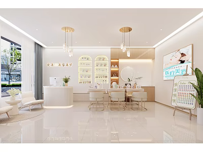 Bright Modern Beauty And Hair Salon Interior With Cozy Reception Seats And Neat Product Displays 3d model