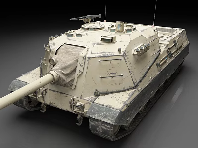 Detailed Armored Military Tank Featuring Long Cannon And Weathered Tracks 3d model