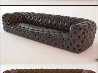 Dark Brown Leather Multi Person Sofa With Tufted Design And Classic Style 3d model