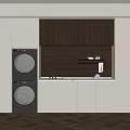 Modern Laundry Room Interior With White Cabinets Dark Upper Units And Black Washer Dryer