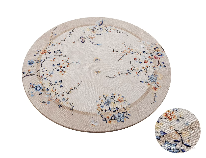 Elegant Round Rug With Beige Base And Colorful Floral Pattern Design 3d model