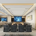 Modern Conference Room Interior With Long Table Comfortable Chairs And Large Screen 3d model