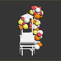 Colorful Balloon Decorated White Food Cart With Yellow Snacks Red Fruits And Treats