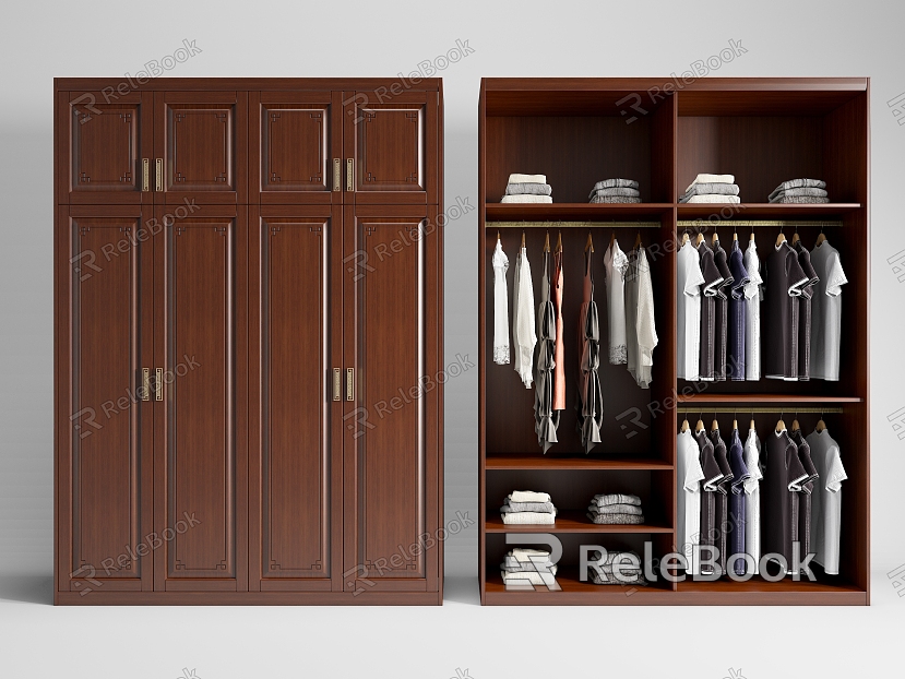 New Chinese-style Four-door Wardrobe Finished Wardrobe Wardrobe Bedroom Wardrobe model