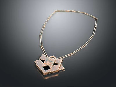 Elegant Gold Link Chain Necklace With Geometric Pendant And Intricate Design 3d model