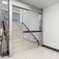 Modern Interior Featuring Glass Door Elevator And Staircase With White Tiles 3d model