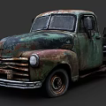 Vintage Rusted Green Truck With Weathered Exterior And Wooden Bed