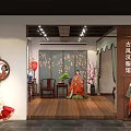 Traditional Chinese Style Mall Store Featuring Clothing Mannequins Floral Screen Decorative Lanterns And Potted Plants