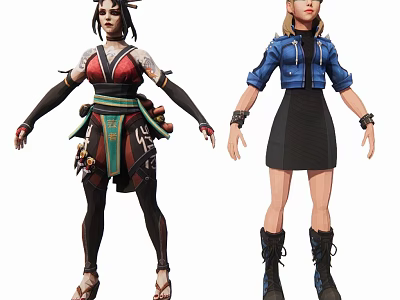 Game and Movie Characters With Traditional Style Outfit And Blue Jacket Black Skirt 3d model
