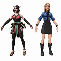 Game and Movie Characters With Traditional Style Outfit And Blue Jacket Black Skirt