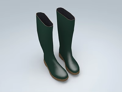 Green Tall Waterproof Boots With Brown Sole And Mesh Lining For Outdoor Everyday Wear 3d model