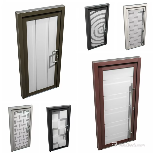 Modern Swing Doors With Glass Panels And Various Frame Color Designs 3d model 