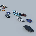 Multiple Cars of Different Types Parked in Open Area Under Clear Sky