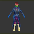 Humanoid Character Creature Figure In Top Hat Brown Coat Red Scarf Blue Pants White Boots