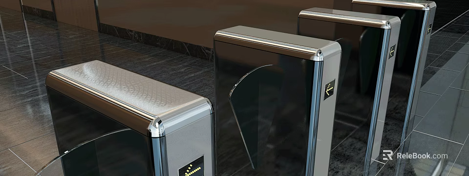 Modern Public Facility Turnstile With Stainless Steel Frame And Glass Barrier 3d model 