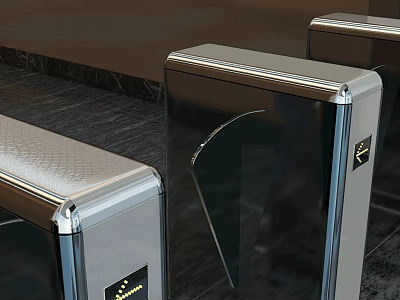 Modern Public Facility Turnstile With Stainless Steel Frame And Glass Barrier 3d model