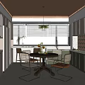 Stylish Modern Living and Dining Room Interior With Black Leather Sofa Coffee Table And Chandelier