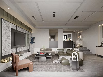 Modern Living Dining Room Interior Design With Marble TV Wall Sofa And Coffee Table Rug 3d model