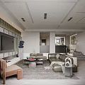 Modern Living Dining Room Interior Design With Marble TV Wall Sofa And Coffee Table Rug