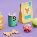 Healthy Pet Food Collection Featuring Green Cat Food Can Dog Bone Treats And Yellow Package