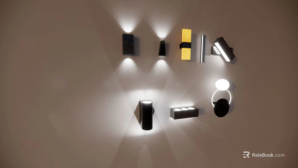 Modern Stylish Wall Lamps With Various Designs And Illuminated Lighting 3d model 