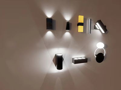Modern Stylish Wall Lamps With Various Designs And Illuminated Lighting 3d model