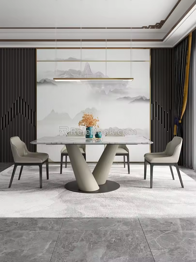 Minimalist Home Restaurant Dining Table and Chair Combination 3d model