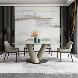 Minimalist Home Restaurant Dining Table and Chair Combination 3d model