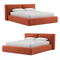 Modern Double Bed With Upholstered Headboard Orange Frame And White Mattress 3d model